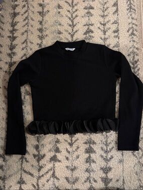 Mayoral black knit crop top with ruffles